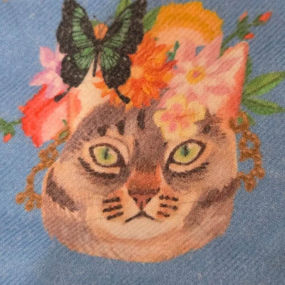The‎ Cats Pajamas XL Flannel Pajama Top Frida-Inspired Cats Blue Peruvian Cotton
